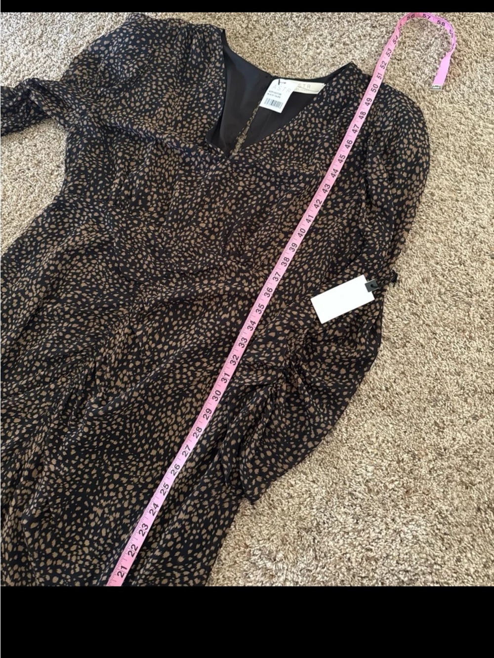 NWT ASTR the Label Ruched Front Midi Dress in Black/Taupe print 
 Size XL - Picture 12 of 12